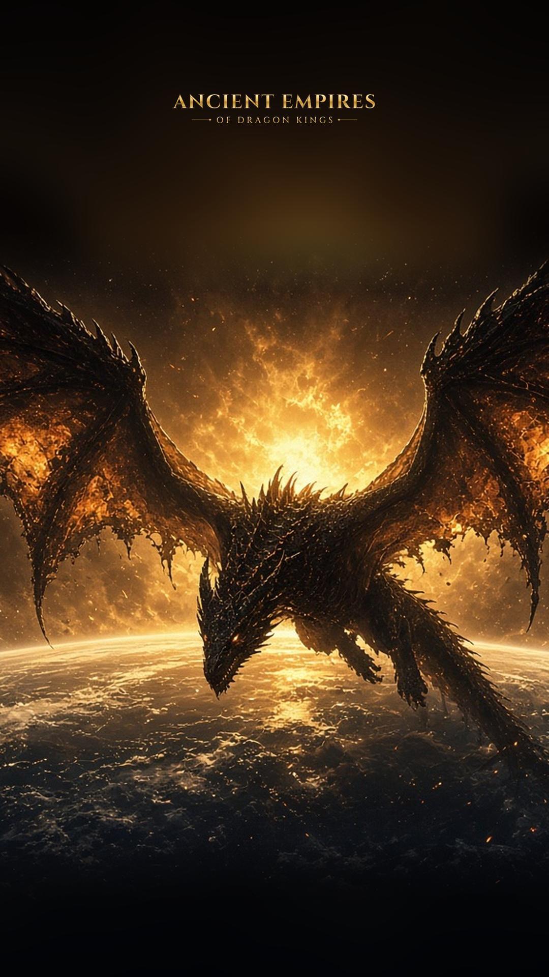 A dragon spreads its wings over a darkened Earth